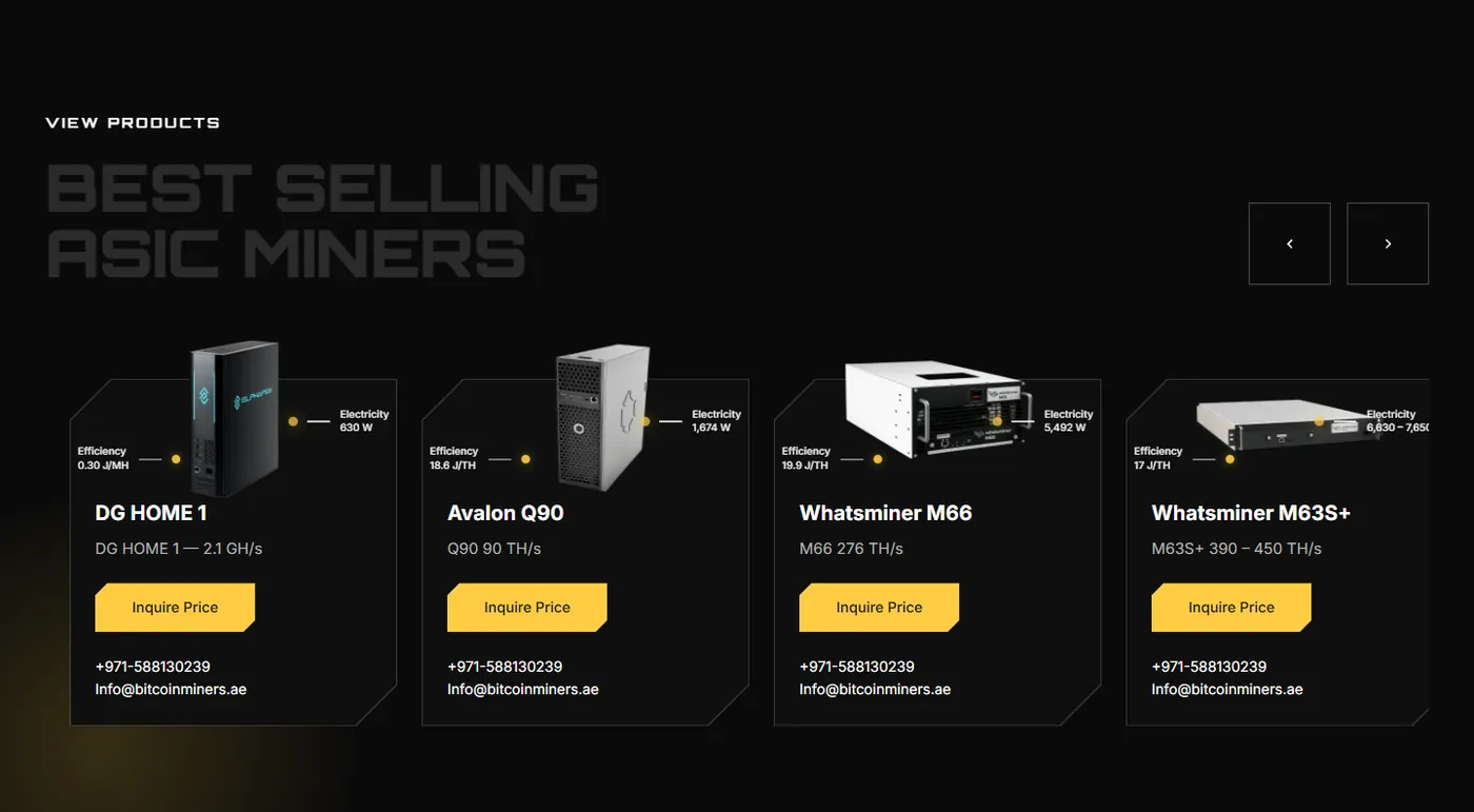 Каталог ASIC-майнерів з характеристиками на сайті Bitcoin Miners AE