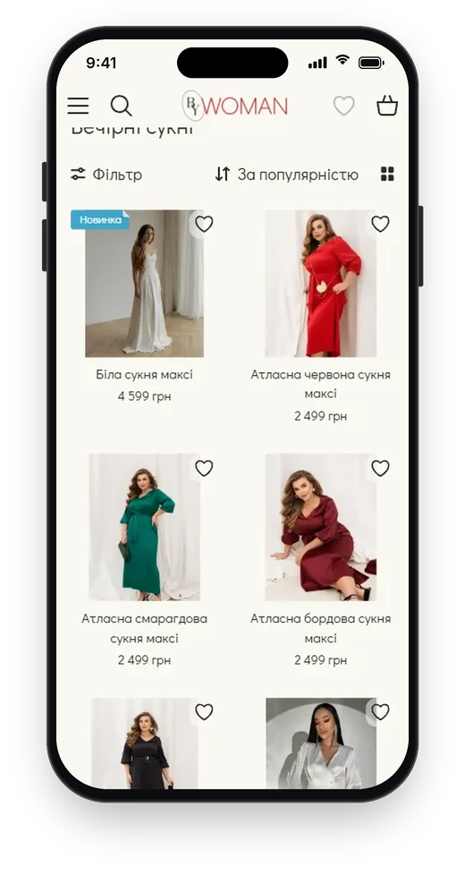 ByWoman, каталог вечірніх суконь на телефоні