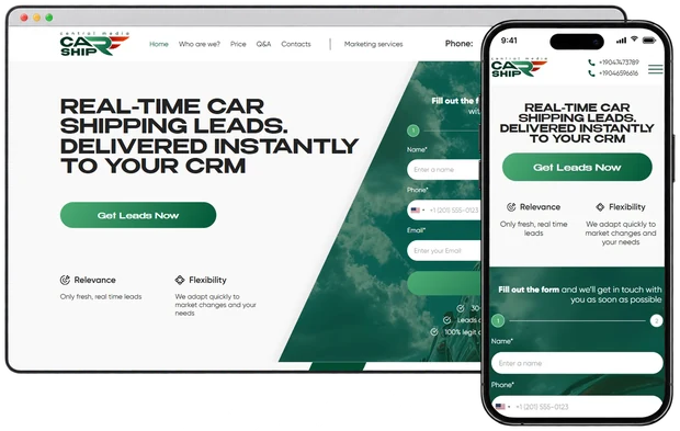 Лендінг CarShip Central на комп'ютері і телефоні