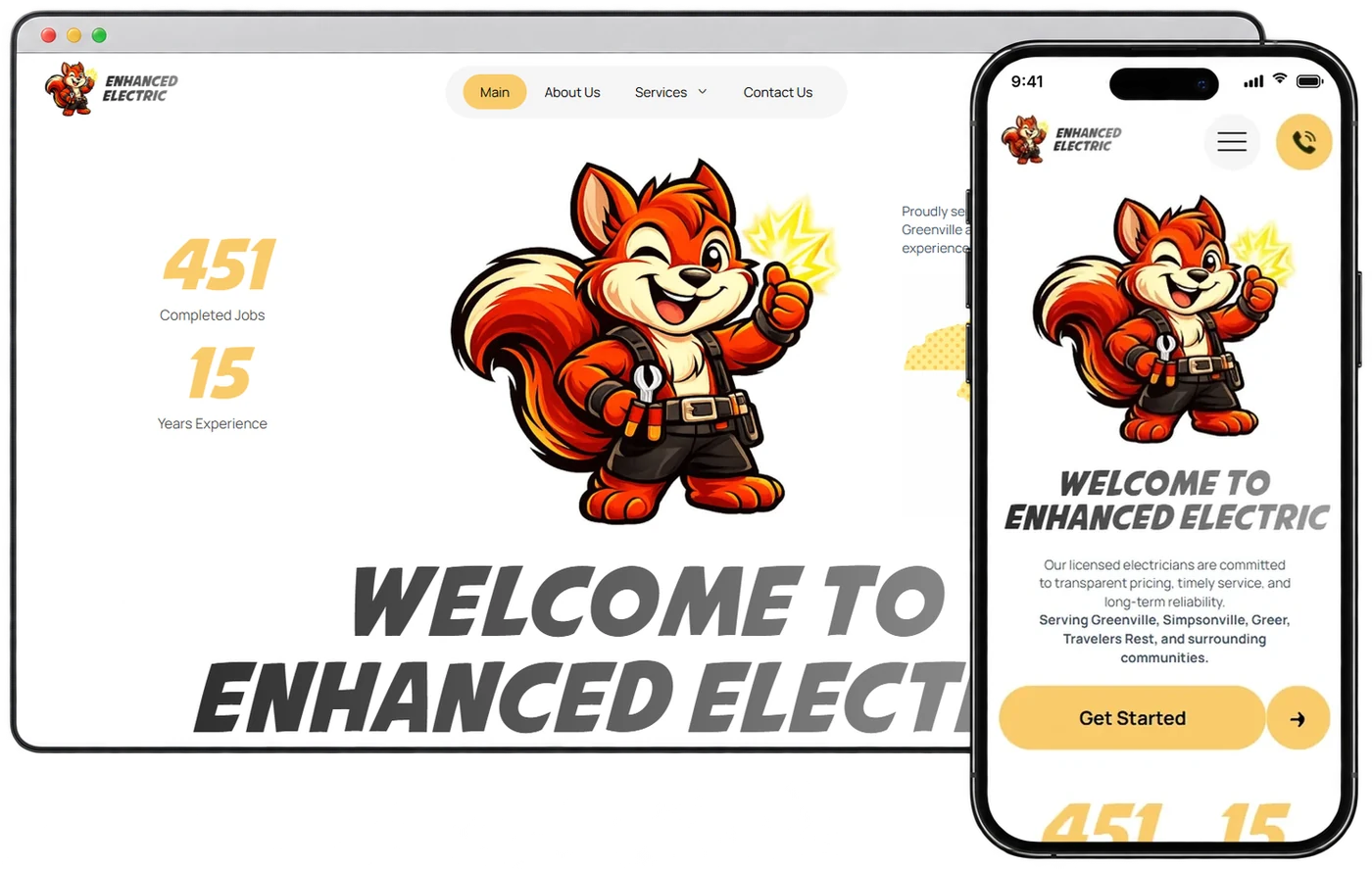 Корпоративний сайт Enhanced Electric на комп'ютері і телефоні