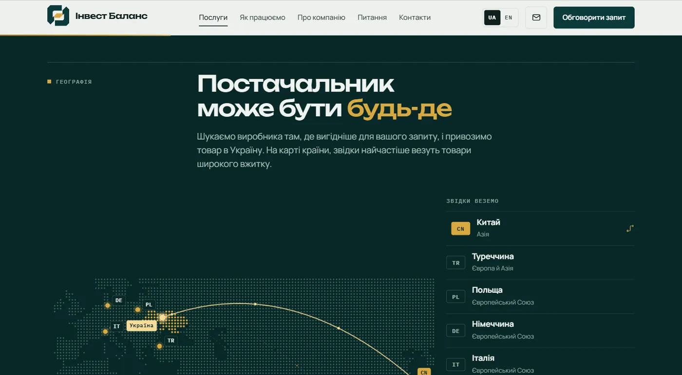 Географія постачальників на сайті Інвест Баланс