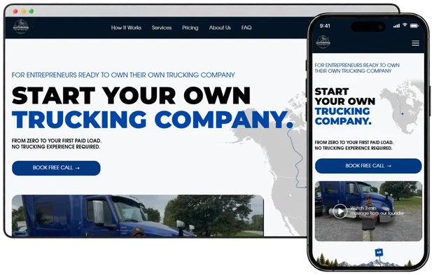 Лендінг Nationwide Trucking Consultants на комп'ютері і телефоні