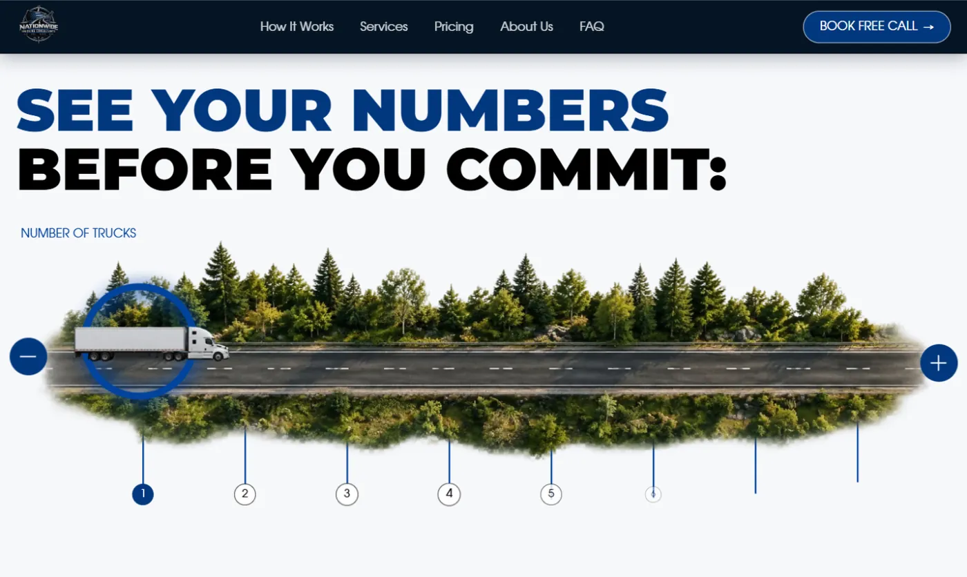 Калькулятор стартового капіталу на лендінгу Nationwide Trucking Consultants