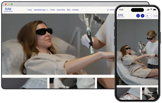 Сайт б'юті-студії RAK Beauty Project на комп'ютері і телефоні