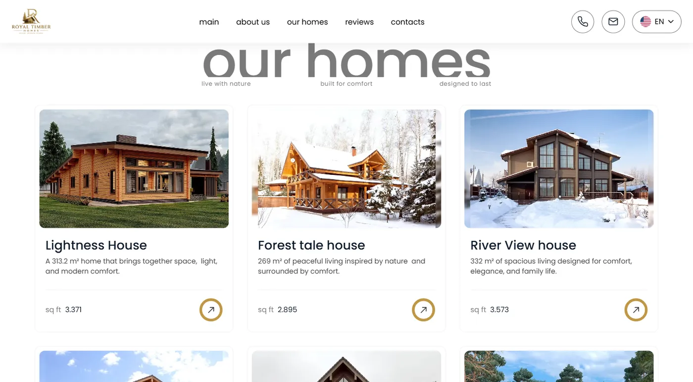 Каталог моделей будинків Royal Timber з площею